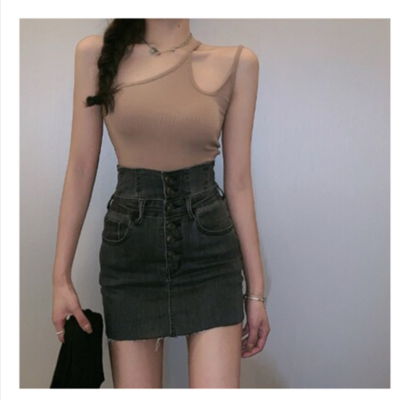 Three piece short sleeveless jacket and denim skirt Black - Shop at LoveMi