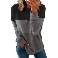 Round neck long sleeve casual loose women's sweater - Grey - View 1
