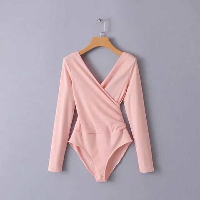 Cross stitching long sleeve jumpsuit Pink - Shop at LoveMi