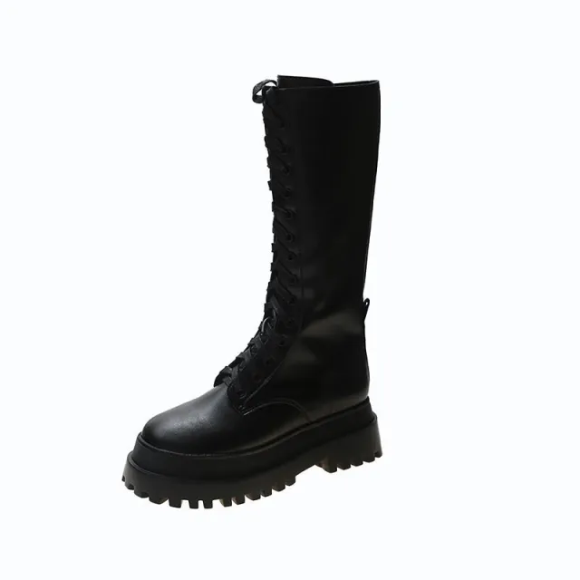 High top Martin boots with lace up and thick soles Black - Shop at LoveMi