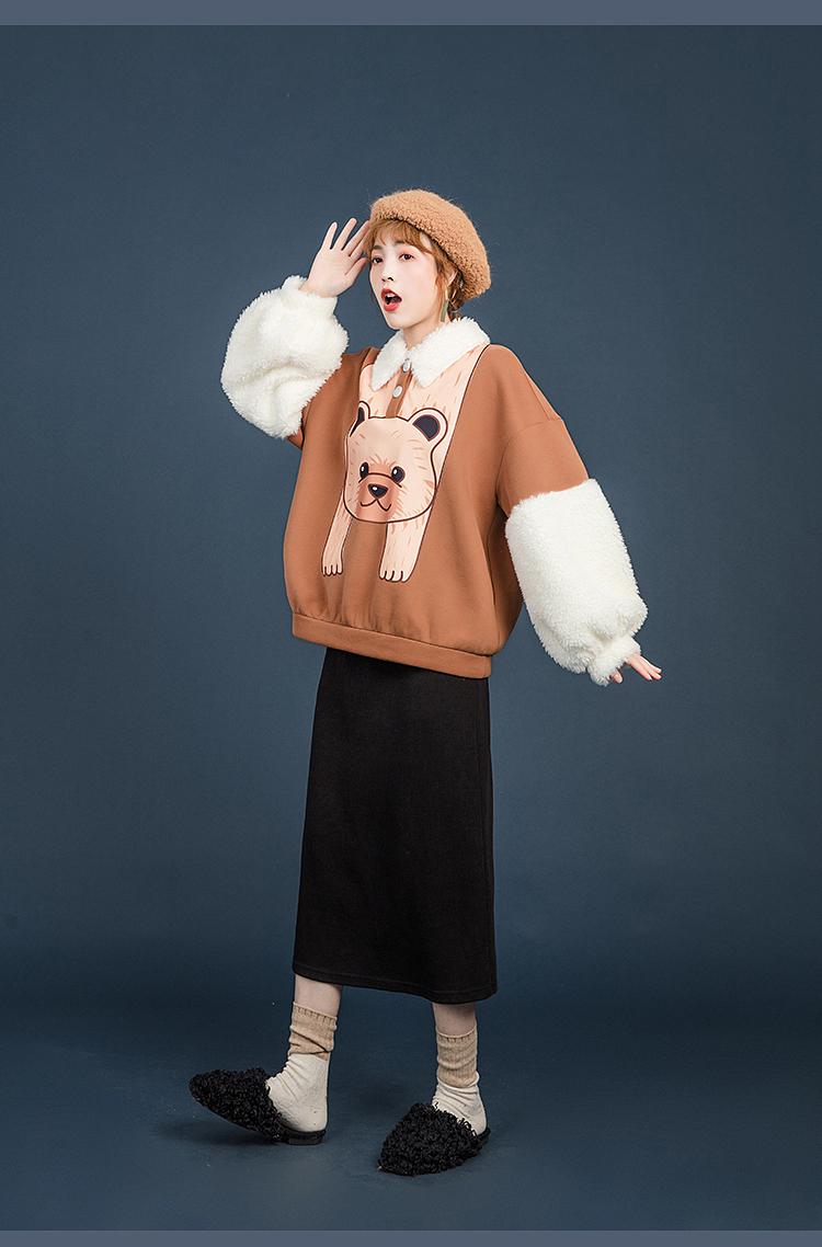 Lambskin Stitched Sweater Women New Fashion cartoon Decal cashmere top coat