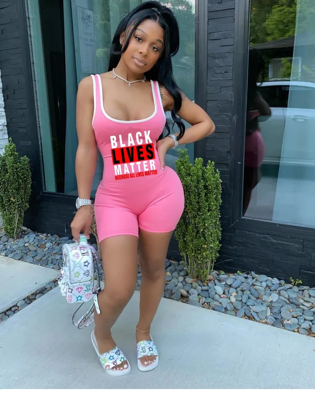 Letter print tank top jumpsuit Tan - Shop at LoveMi