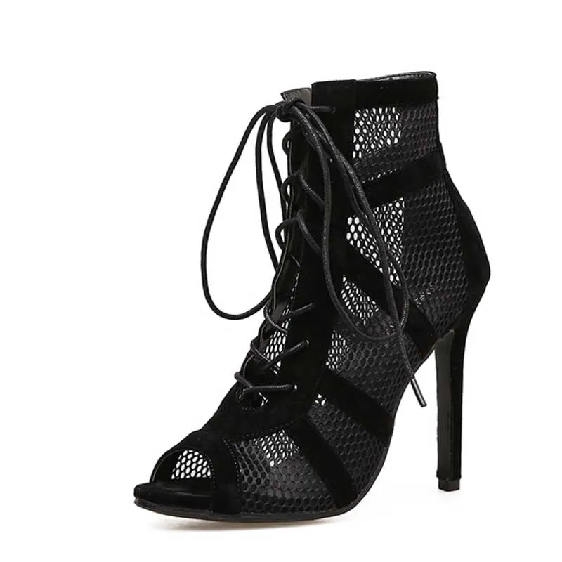 Lace-up sexy high heel women's shoes - Black