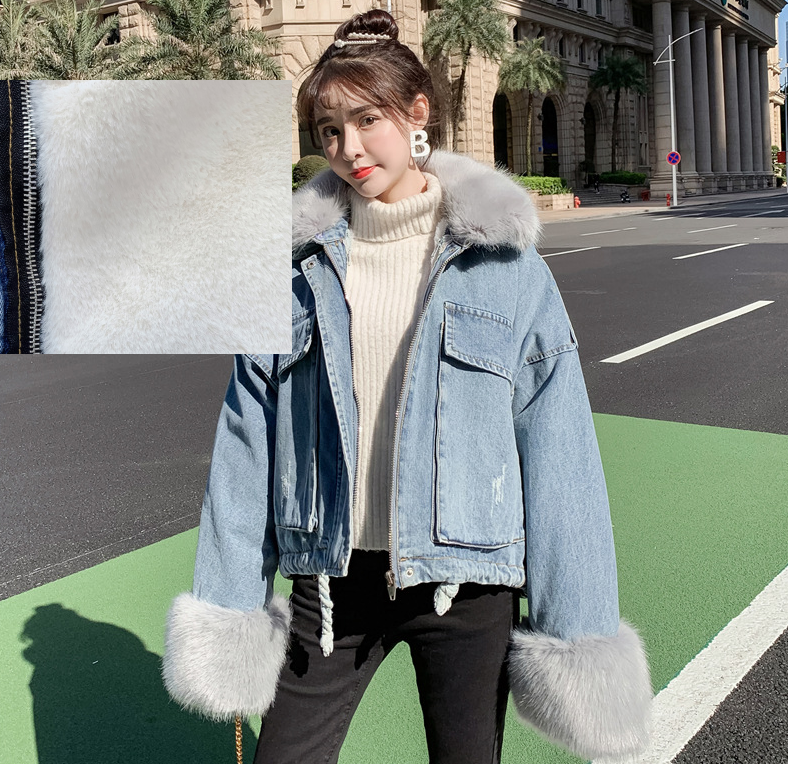 Detachable rabbit fur two-piece denim coat