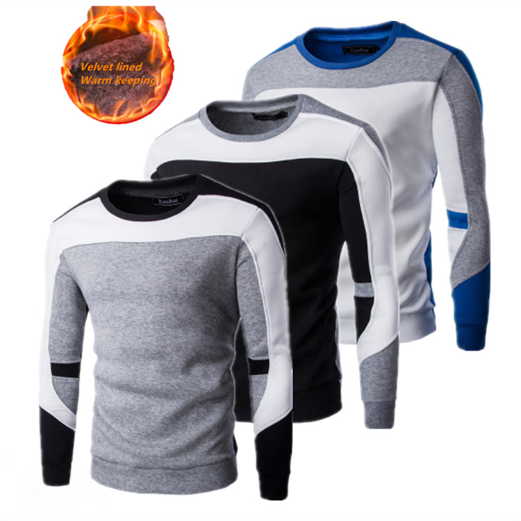 Contrasting color men's pullover sweatshirt slim long sleeves