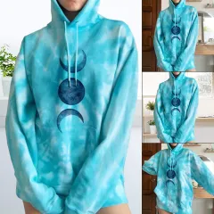 Casual hooded loose long-sleeved hooded sweater - Blue - View 1