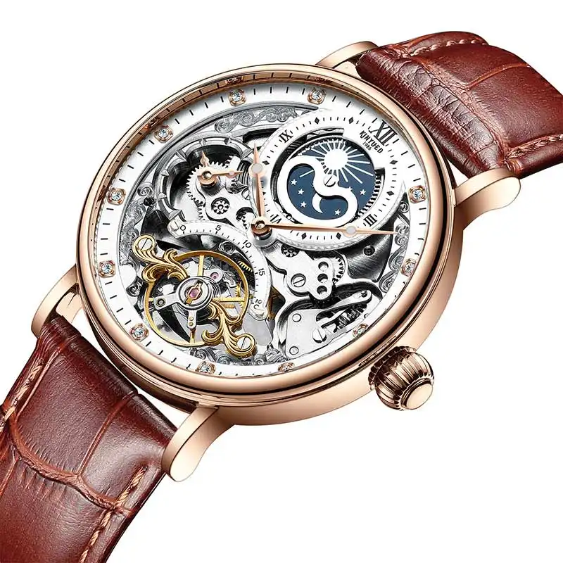 New KINYUED genuine automatic leather men's watch