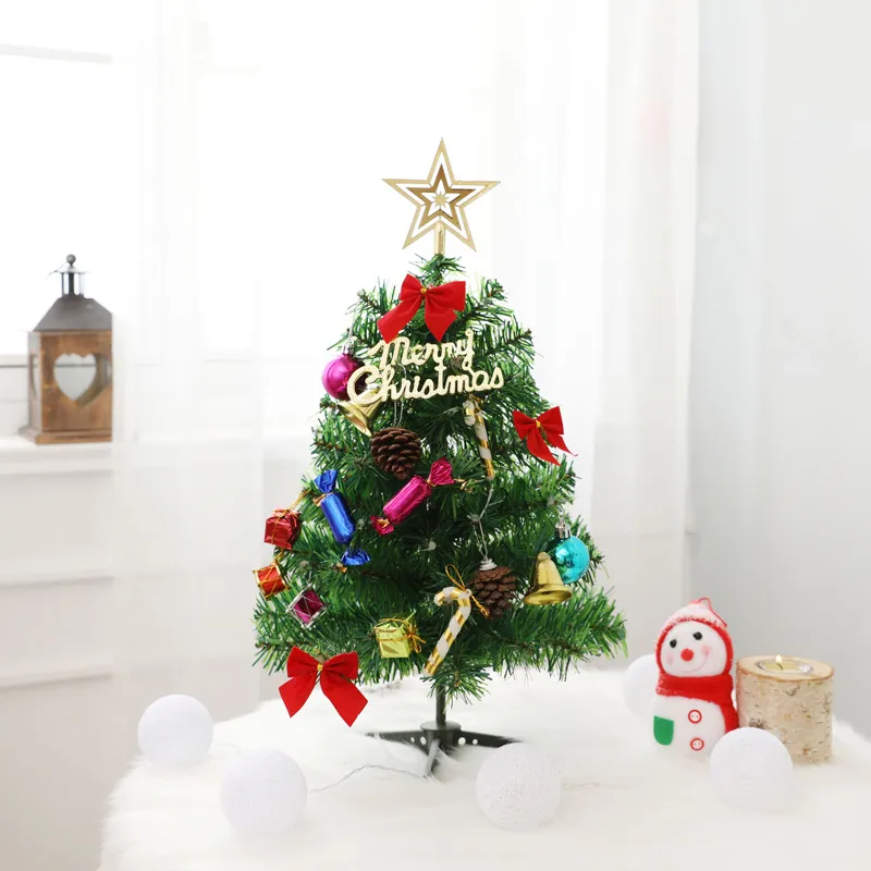 Mini Christmas Tree With Lights Small Accessories Bow Bells Pine Cone Gifts Christmas Desktop New Year Decorations – image 5