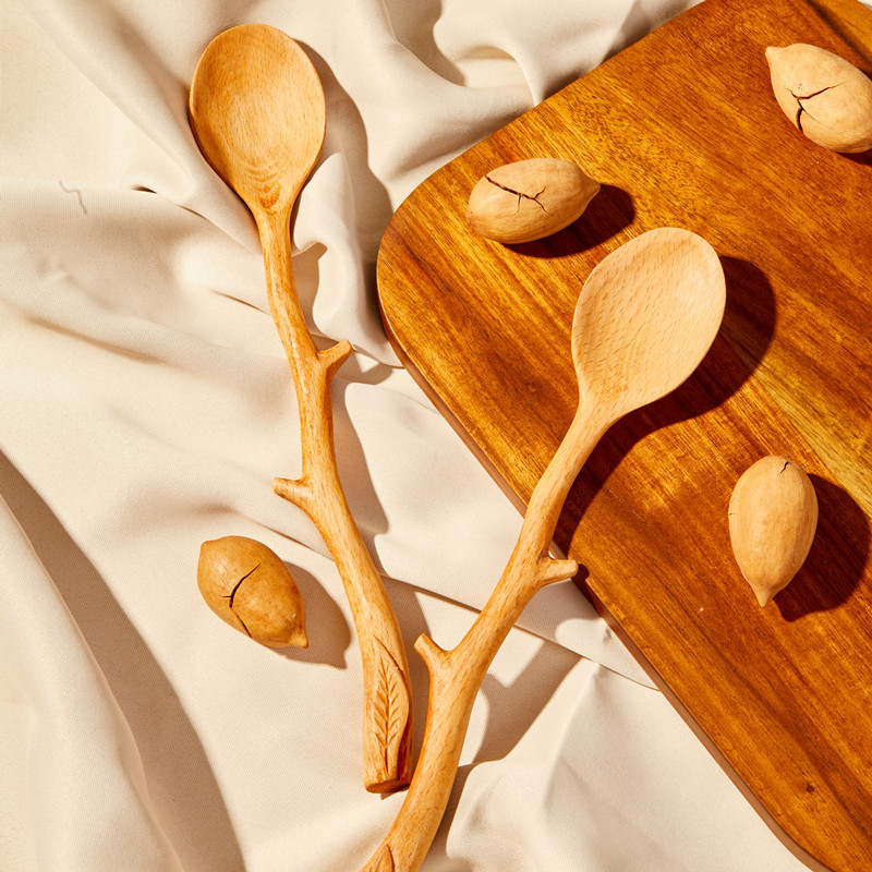 Creative handmade beech spoon with long handle