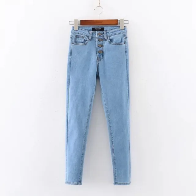 Single breasted jeans women's feet Light Blue - Shop at LoveMi