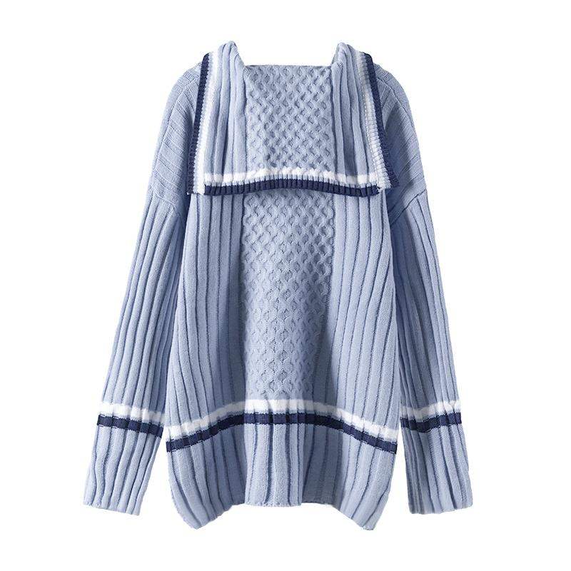 Navy collar long sleeve sweater