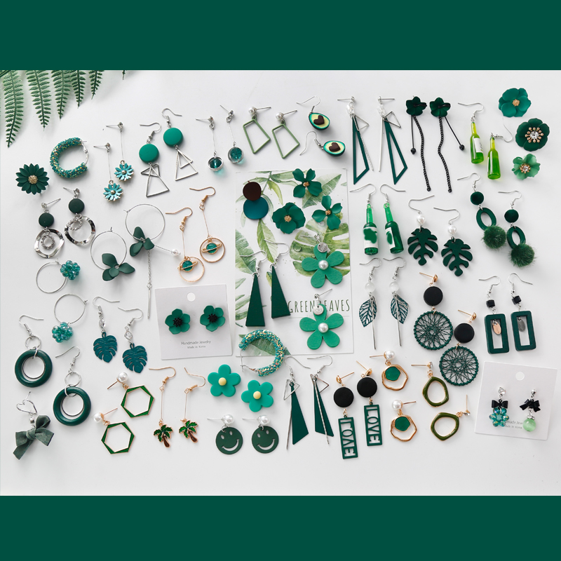 Green forest earrings vintage avocado green ear clip