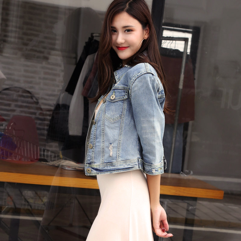 Retro wild short beaded elastic slim slim denim jacket