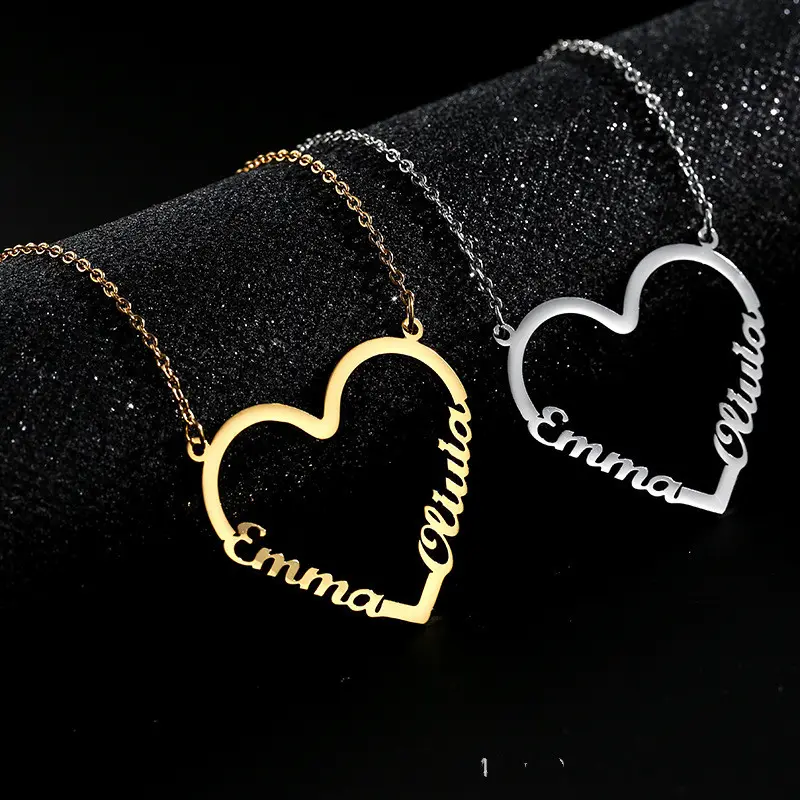 Fashion Custom Stainless Steel Name Heart Necklace for Women