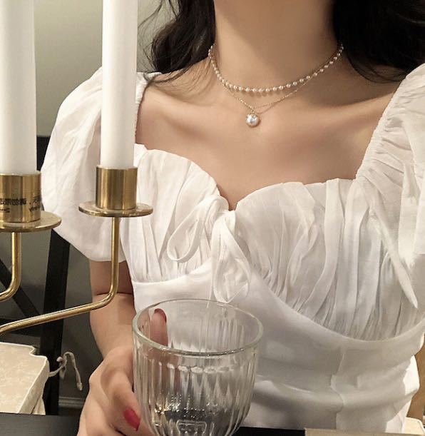 Simple double-layer pearl necklace female tide