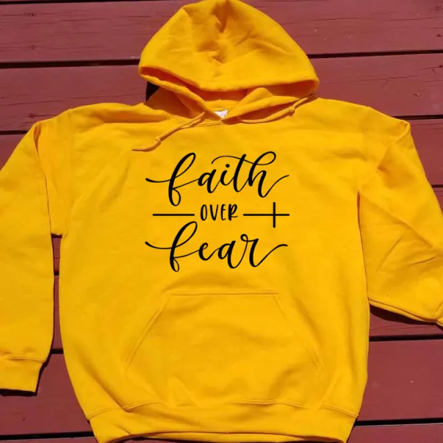 Faith Over Fear solid color hooded sweatshirt Yellow - Shop at LoveMi