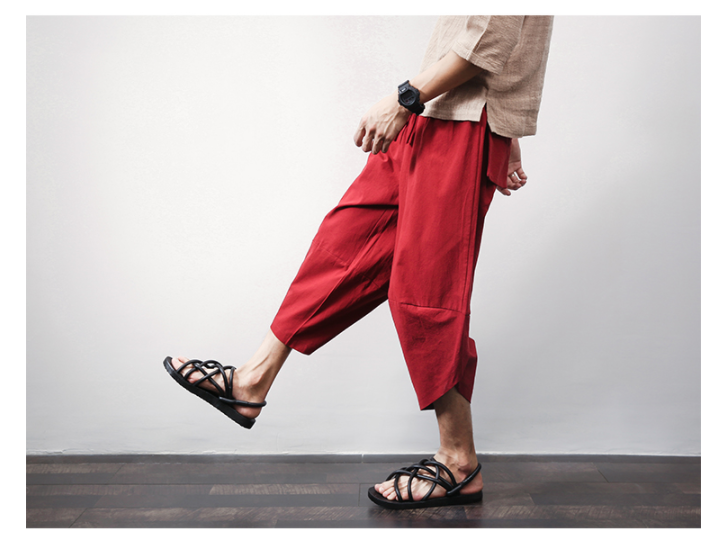 Linen loose plus size men's cropped harem pants