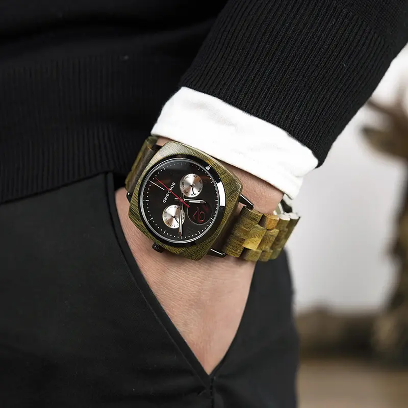 Men's youth art and leisure fashion wooden square watch