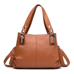 Leather three mouth women's bag single shoulder messenger handbag - Yellow - View 1