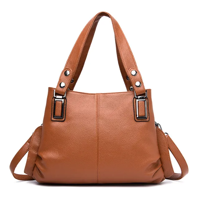 Leather three mouth women's bag single shoulder messenger handbag Yellow - Shop at LoveMi
