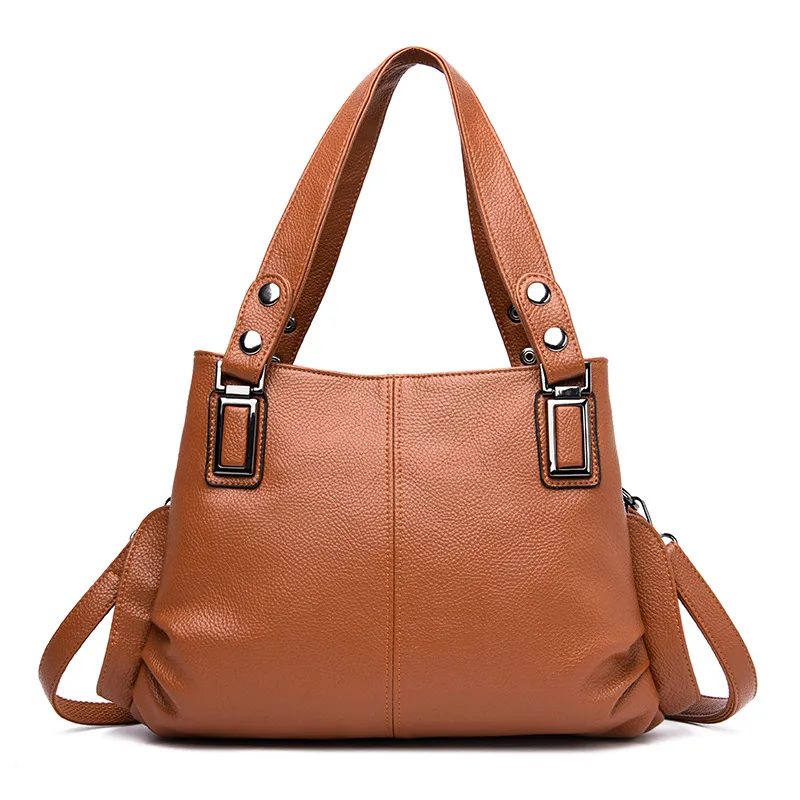 Leather three mouth women's bag single shoulder messenger handbag - Yellow