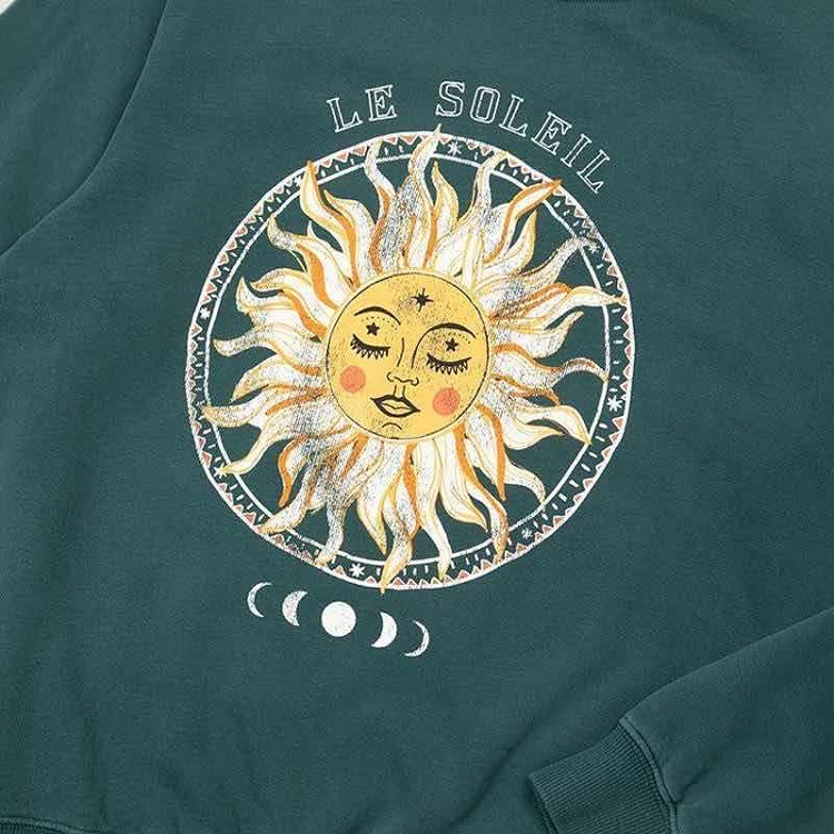 Sun print round neck long sleeve women's T-shirt