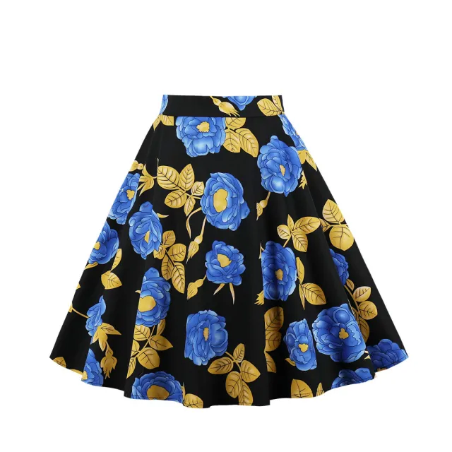 A line skirt with rose flower animal print Black Orchi - Shop at LoveMi