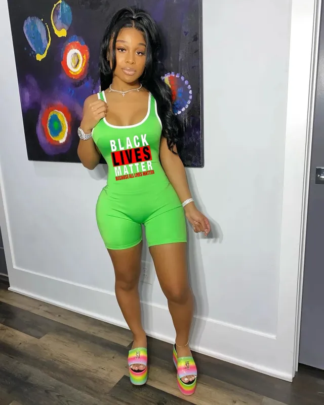 Letter print tank top jumpsuit Green - Shop at LoveMi