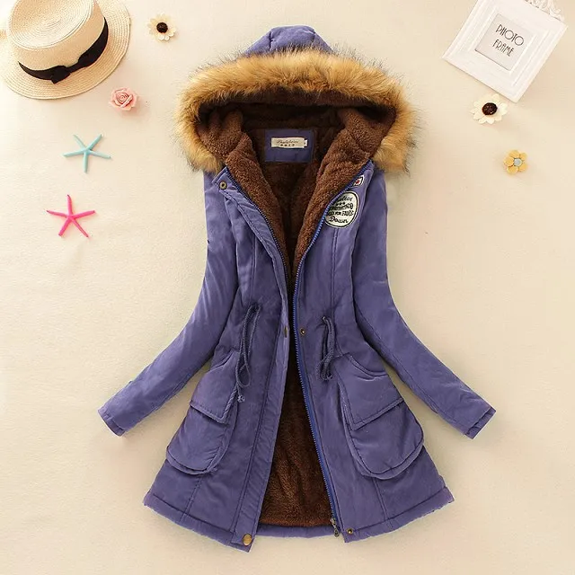 Women's long sleeve lamb wool cotton coat Royal Blue - Shop at LoveMi