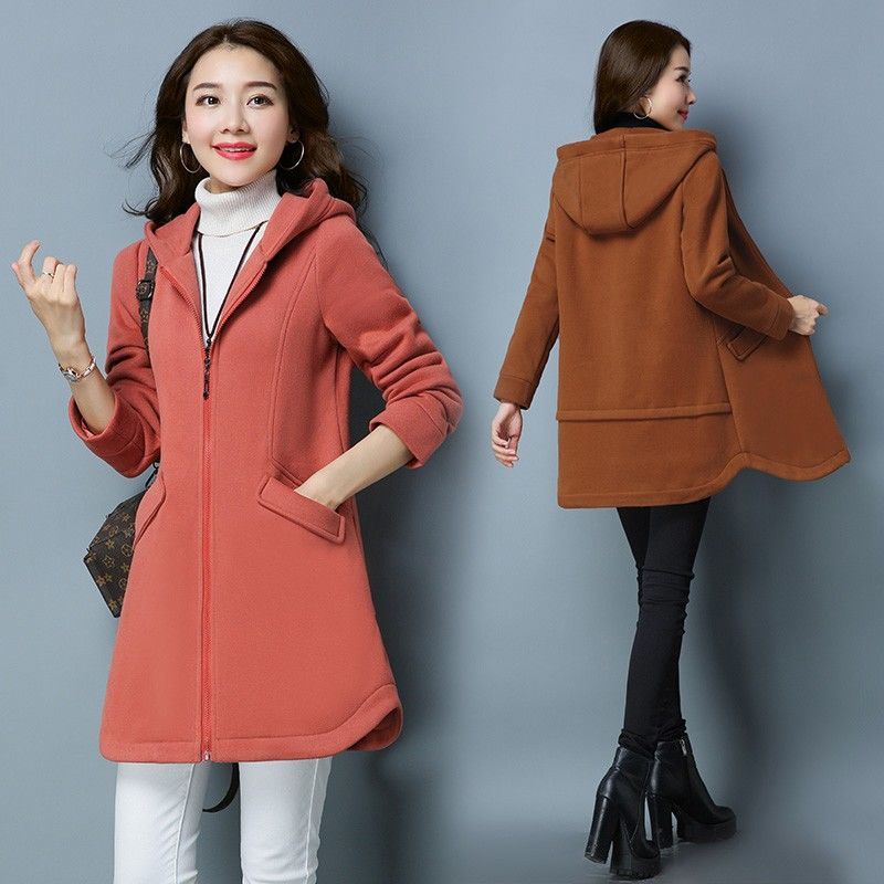 Mid-length warm casual thick zipper jacket