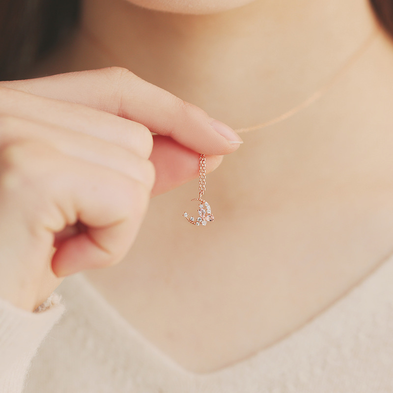 S925 silver moon necklace with diamonds Clavicle chain