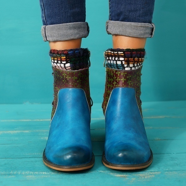 Ladies mid-heel color block boots