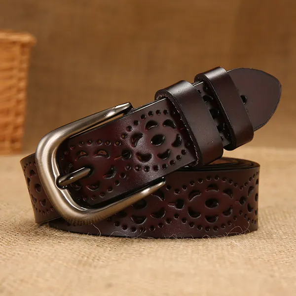 Women's hollow leather belt 1 Coffee - Shop at LoveMi