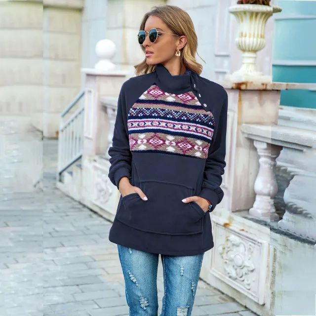 Plush sweater top, autumn and winter fashion printing Dark Blue - Shop at LoveMi