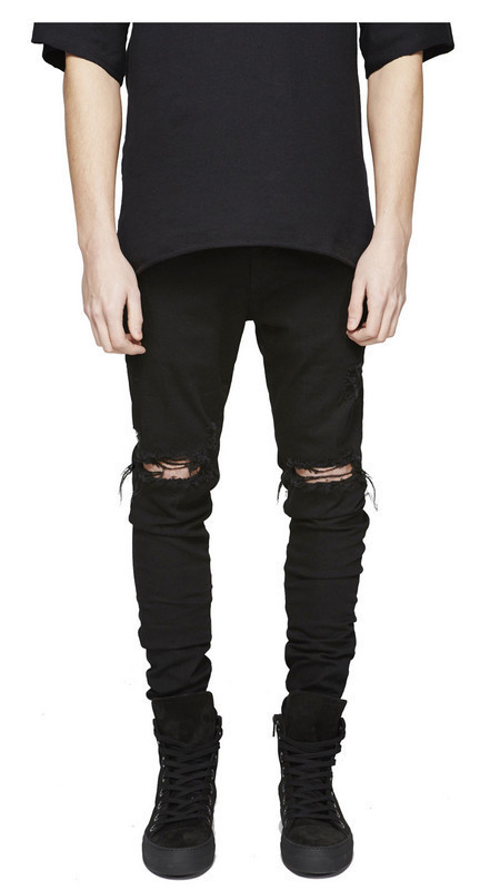 Street men's knee-skinned jeans