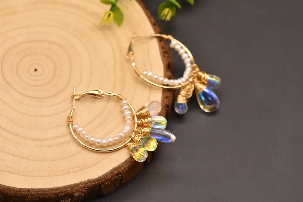 Pearl Czech crystal circle earrings