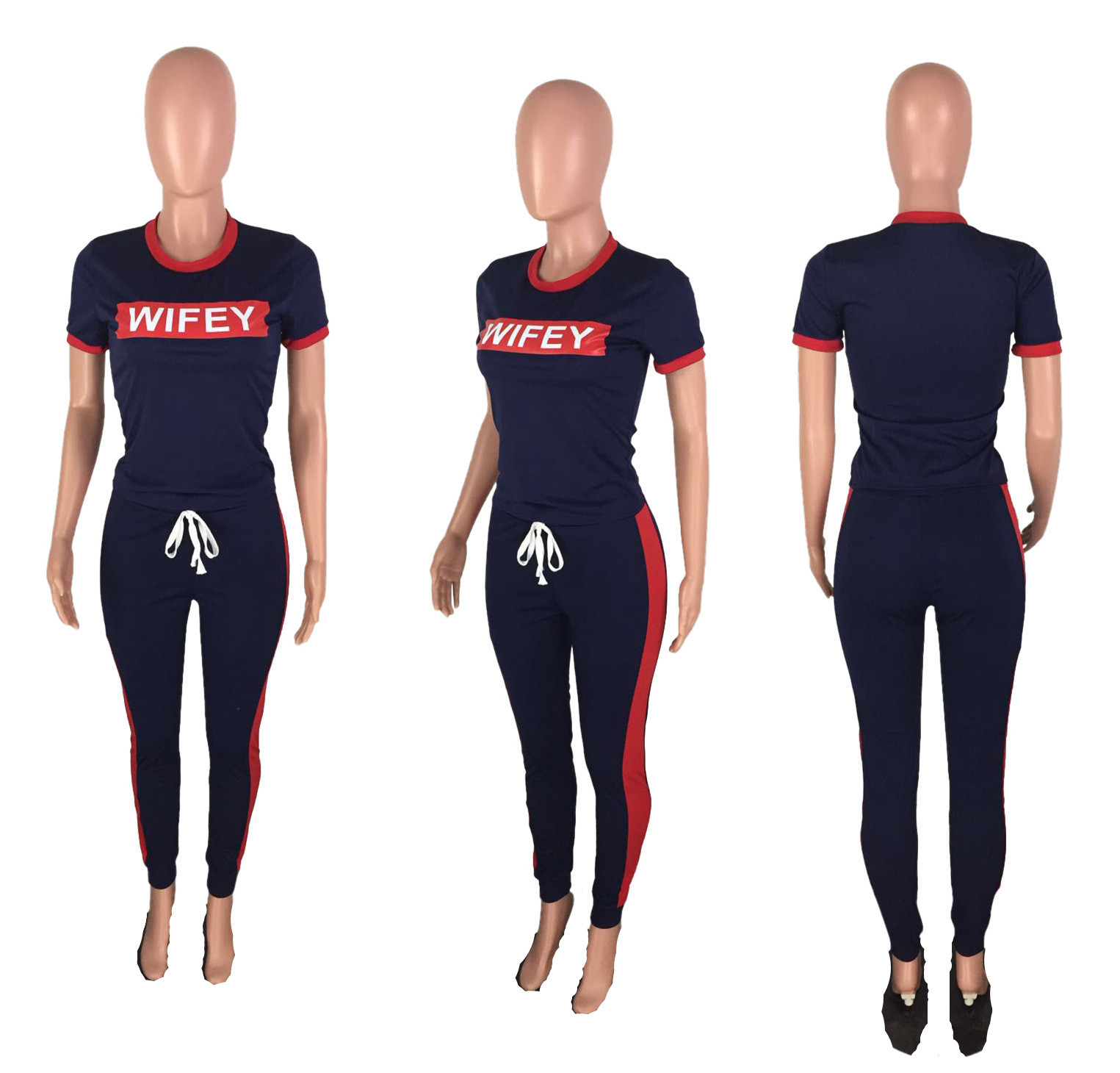 Printed color block sexy short sleeve suit