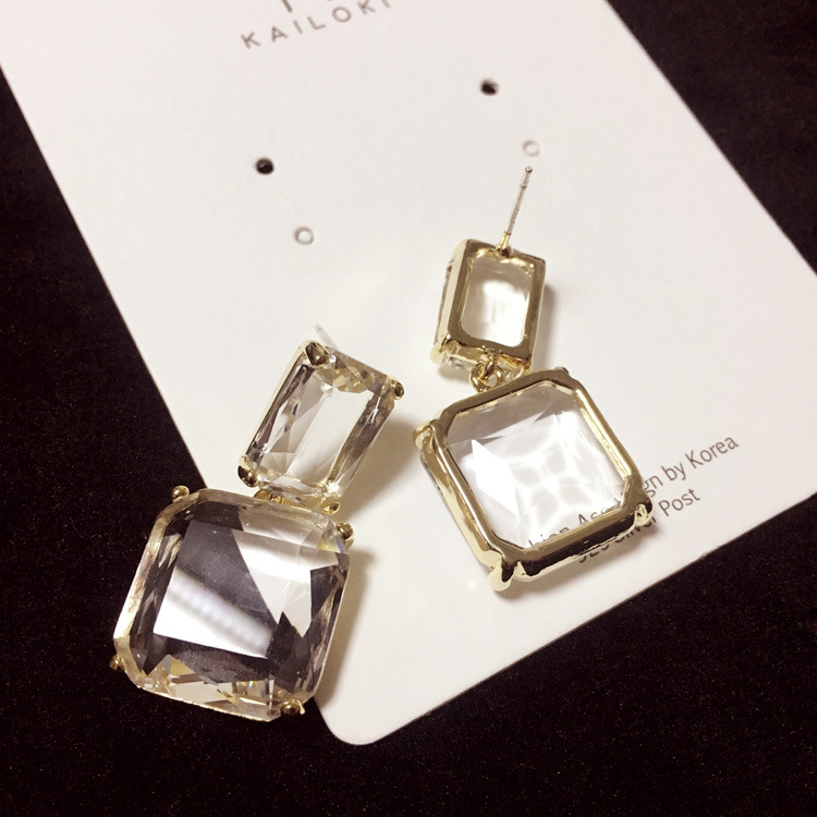 Retro geometric square crystal earrings