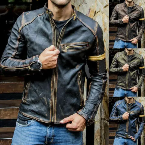 Punk Men's Motorcycle Leather Jacket