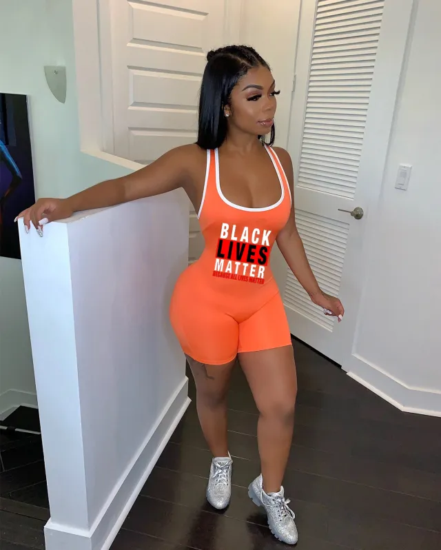 Letter print tank top jumpsuit Orange - Shop at LoveMi