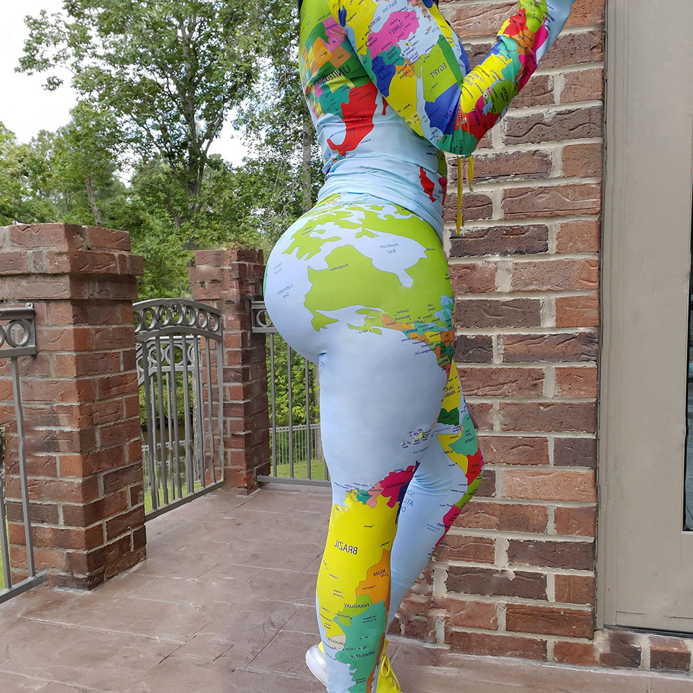 Map print hooded suit