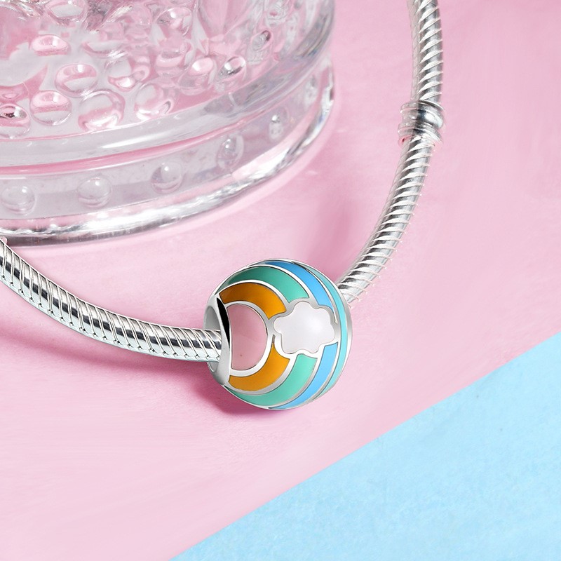 Rainbow beads Handmade Silver Bracelet loose beads
