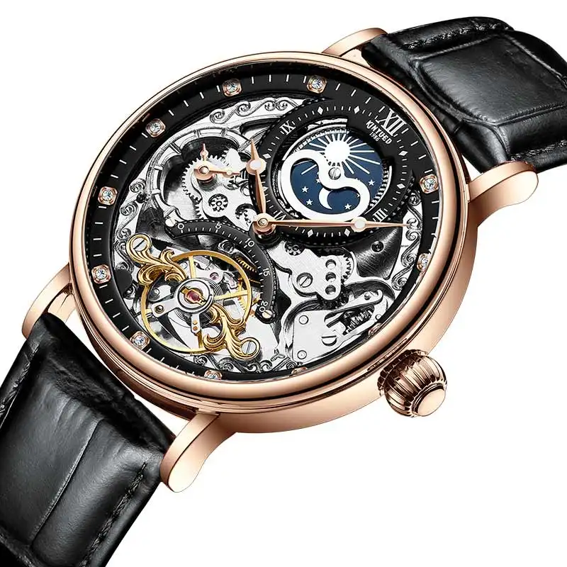 New KINYUED genuine automatic leather men's watch
