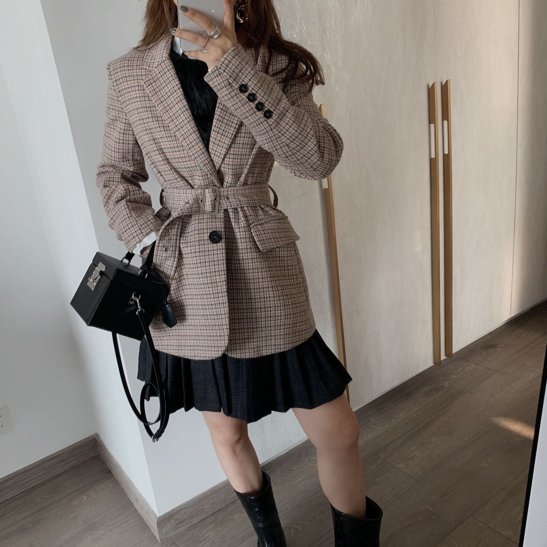 A-line dark pleated skirt girl skirt