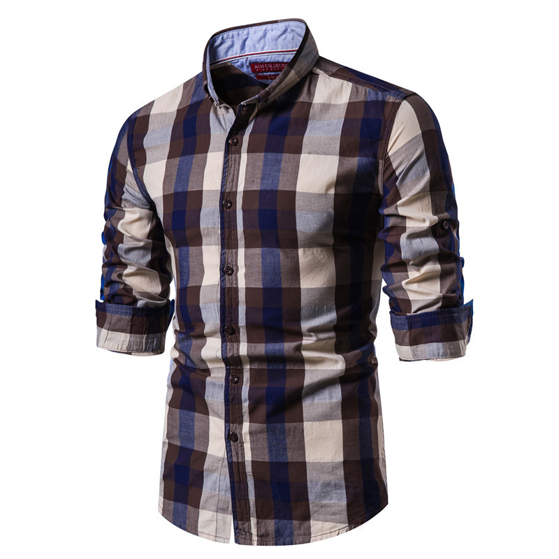 Men's cotton shirt Plaid stripe long sleeve