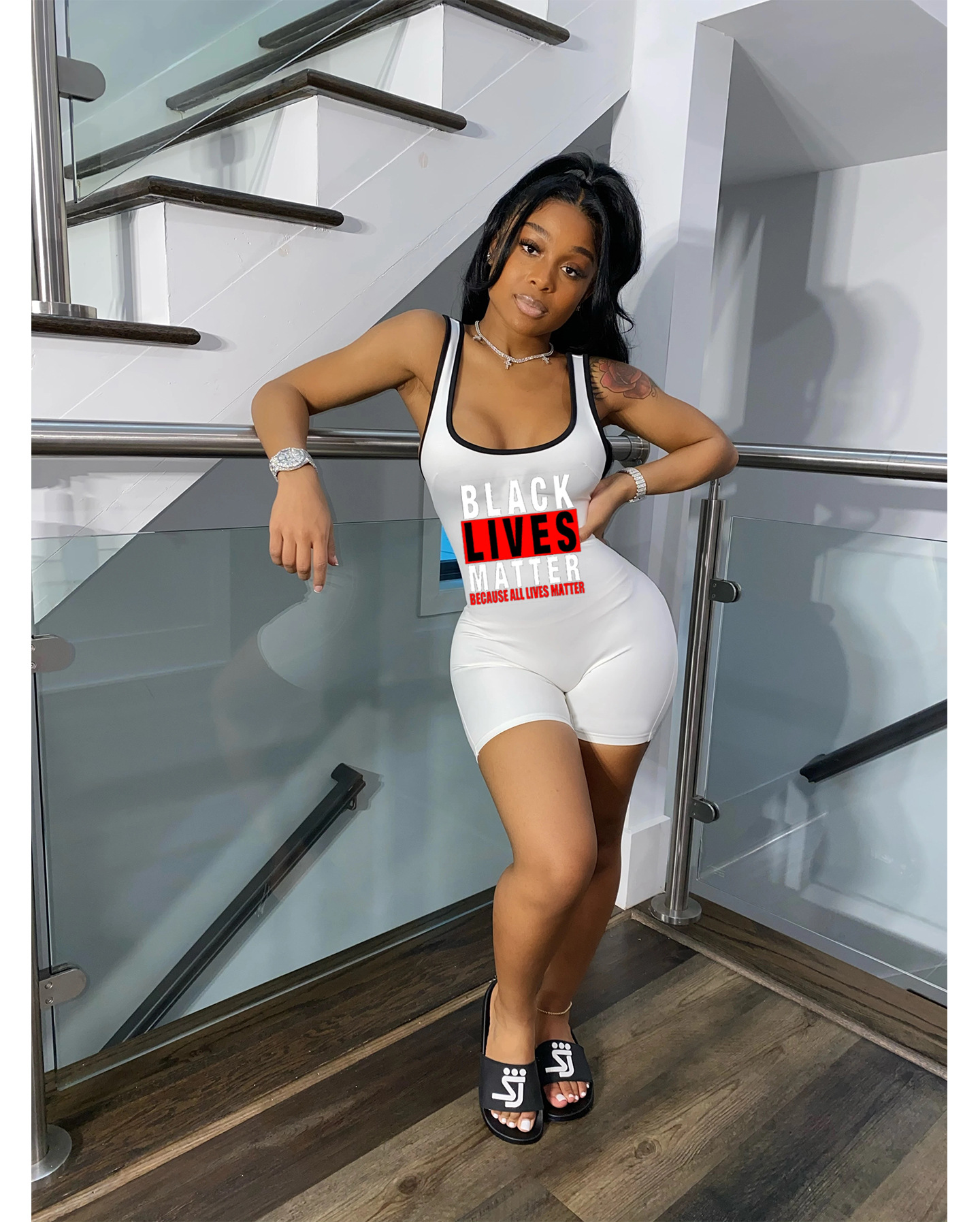 Letter print tank top jumpsuit White - Shop at LoveMi