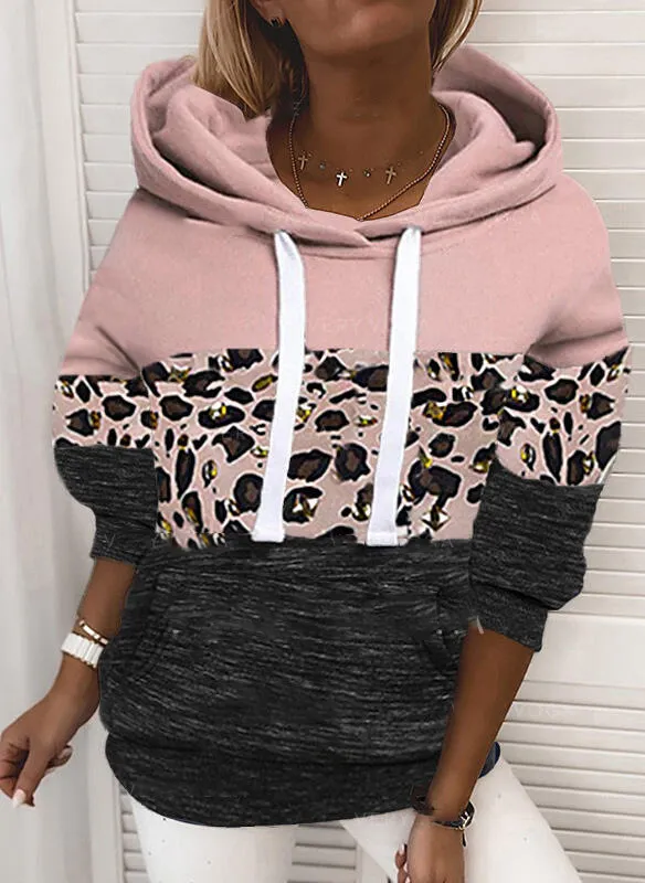 Bubble sleeve patchwork hat rope loose sweater Pink - Shop at LoveMi