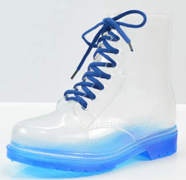 Ladies flat heel transparent rain boots Blue - Shop at LoveMi