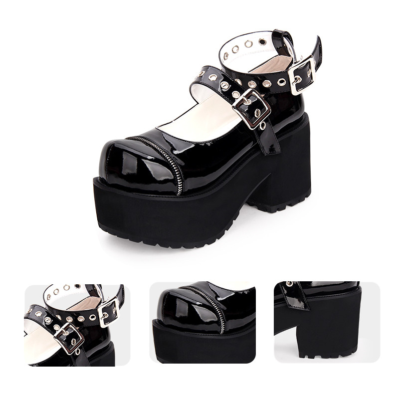 New spring Gothic Lolita shoes high-heeled round toe single strapLolita