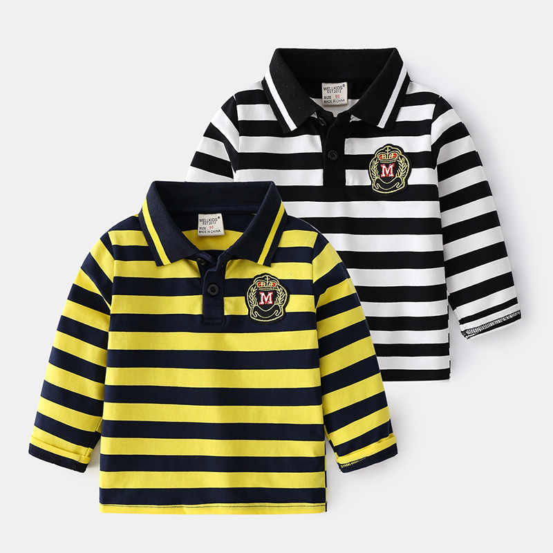 Spring and autumn striped long sleeve polo shirt — view 2